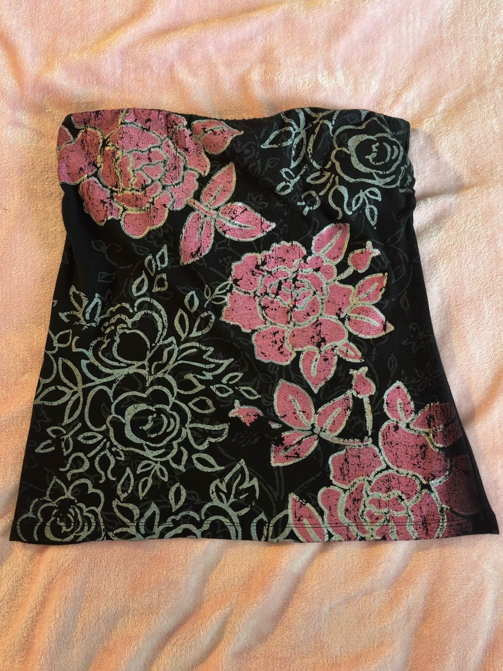 Vintage No Boundaries Pink Gray and Black Floral Strapless Tube Top Size Large